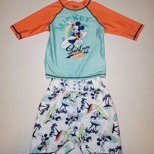 Disney Mickey Mouse Surfing Boys‎ Swimsuit Set 4T Shirt & Shorts Blue Orange